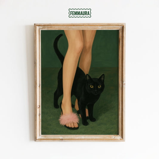 Gothic Witchy Wall Art – Black Cat Artwork With Elegant Femme Gothic Poster