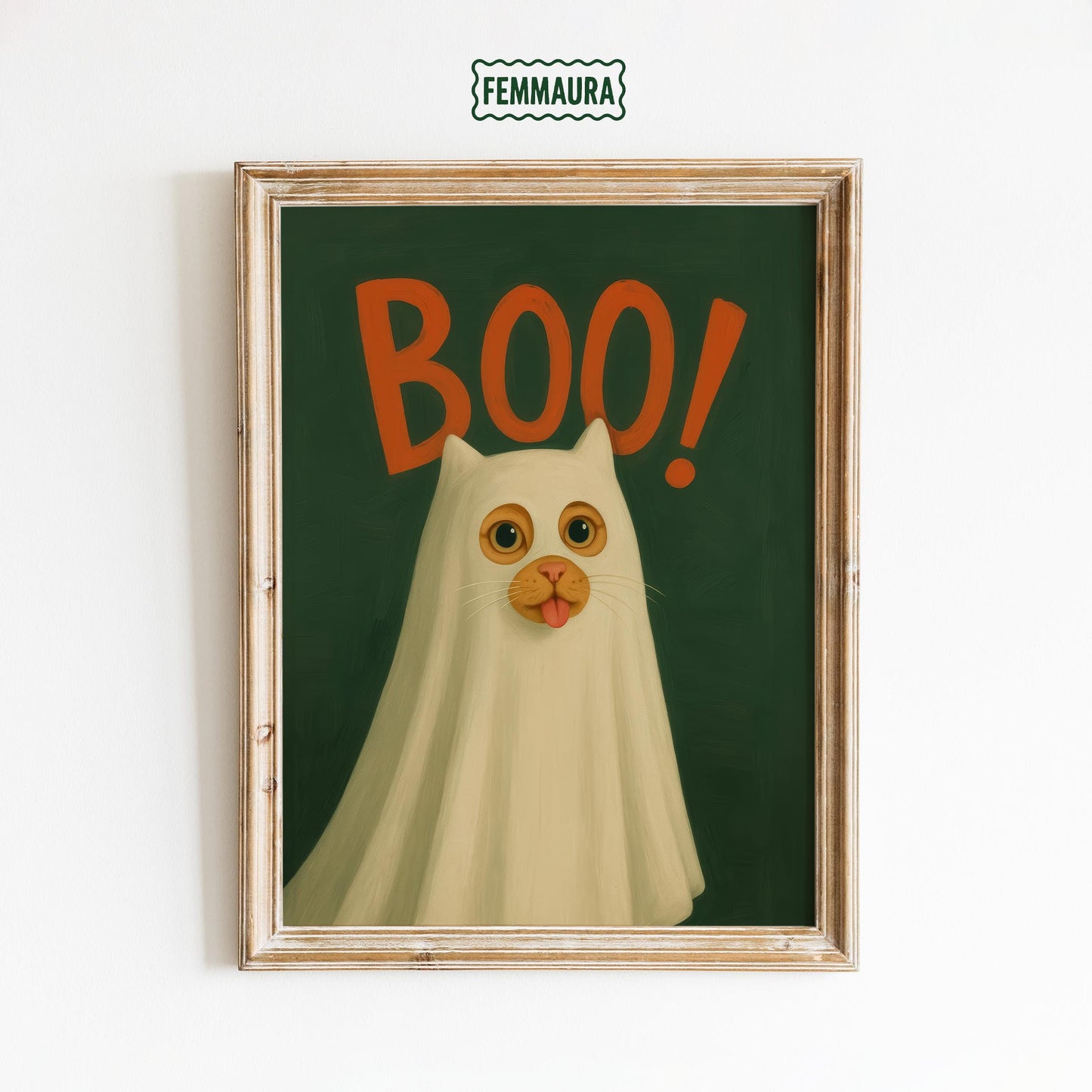 Ghost Cat Poster – Funny Halloween Wall Art | Playful Boo Cat Illustration