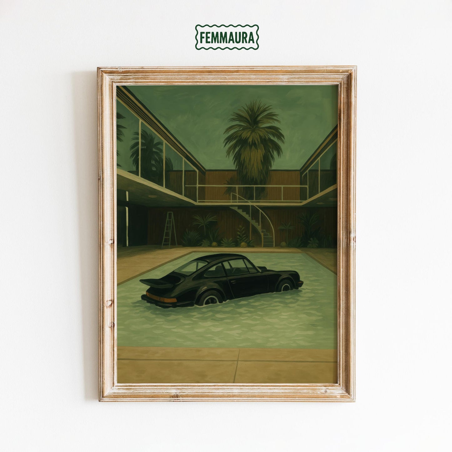 Black Porsche Wall Art - Retro Car Poster | Poolside Vintage Auto Print