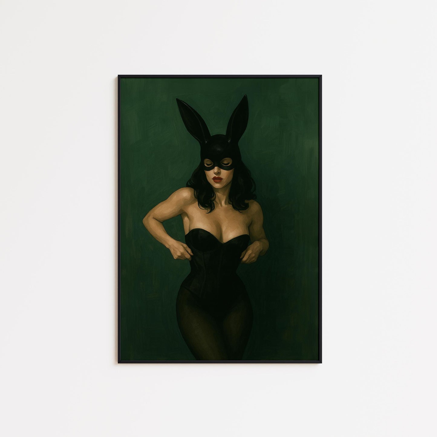 Dark Feminine Wall Art – Mysterious Woman Poster | Green Gouache Painting
