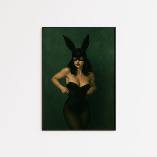 Dark Feminine Wall Art – Mysterious Woman Poster | Green Gouache Painting