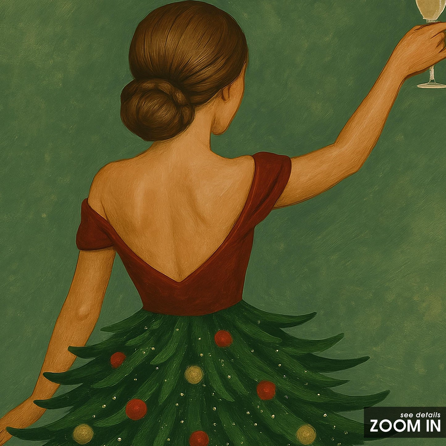 Christmas Tree Dress Poster – Elegant Holiday Wall Art With Festive Woman Print