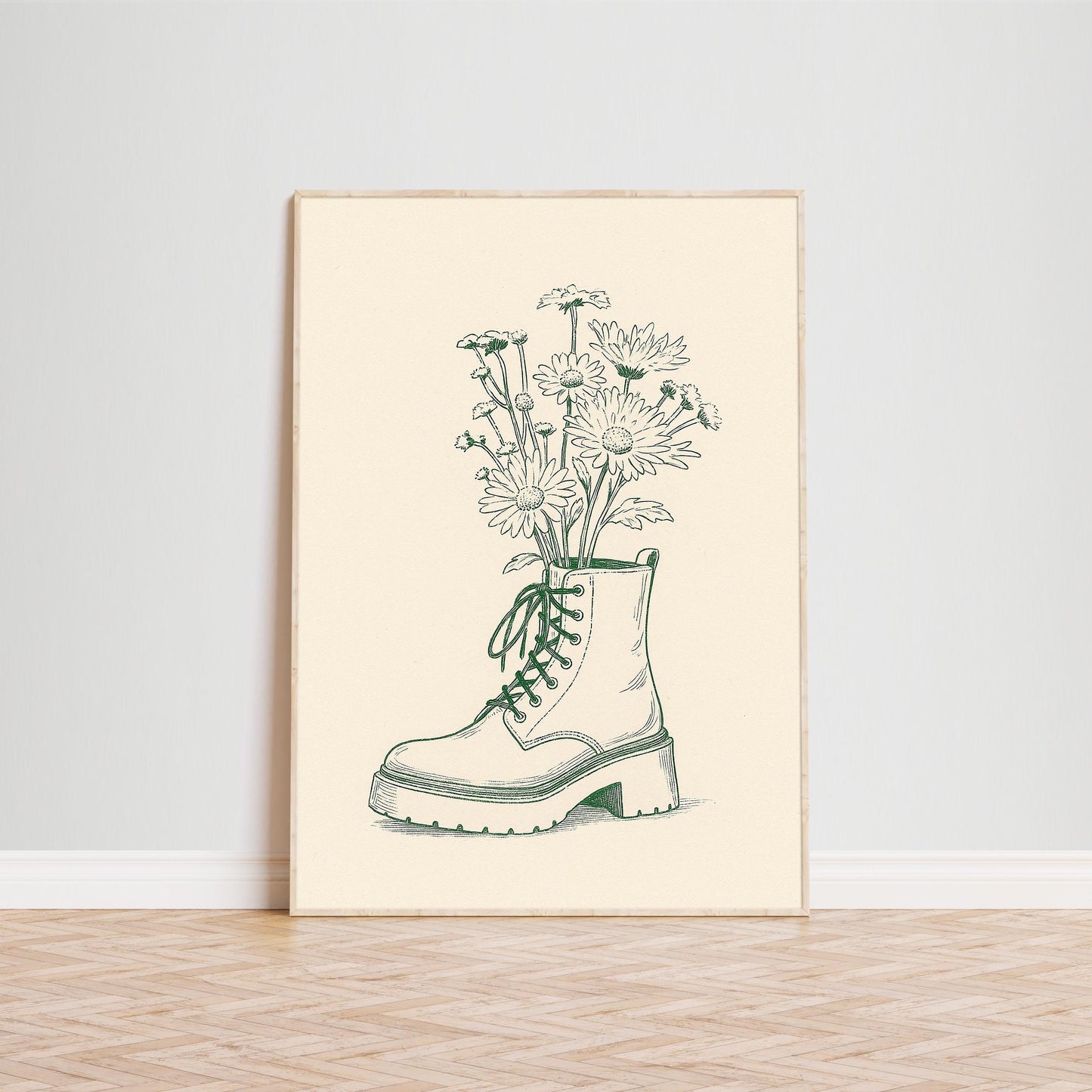 Combat Boot & Flowers Poster – Feminine Strength Minimal Line Art