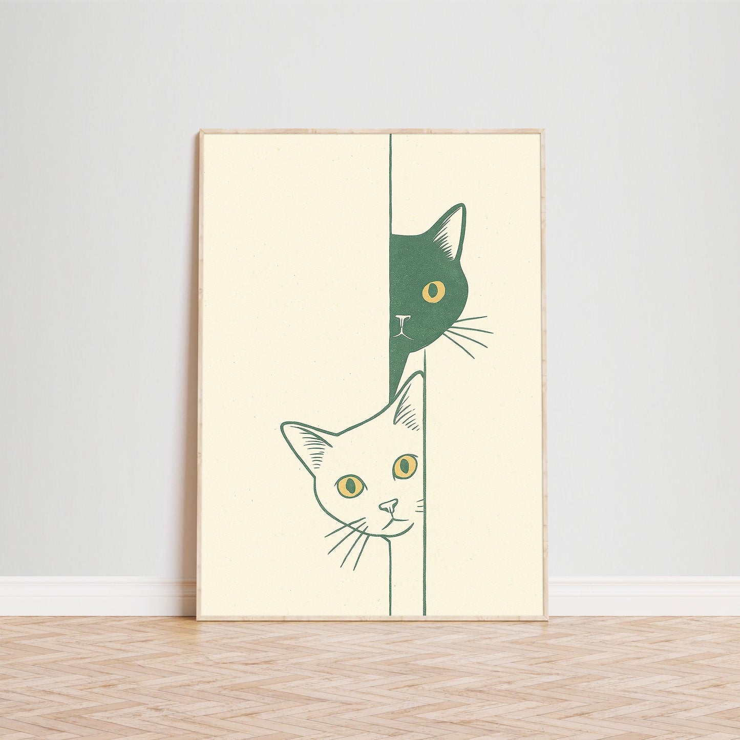 Curious Cats – Minimal Line Art Poster, Playful Duo Wall Print