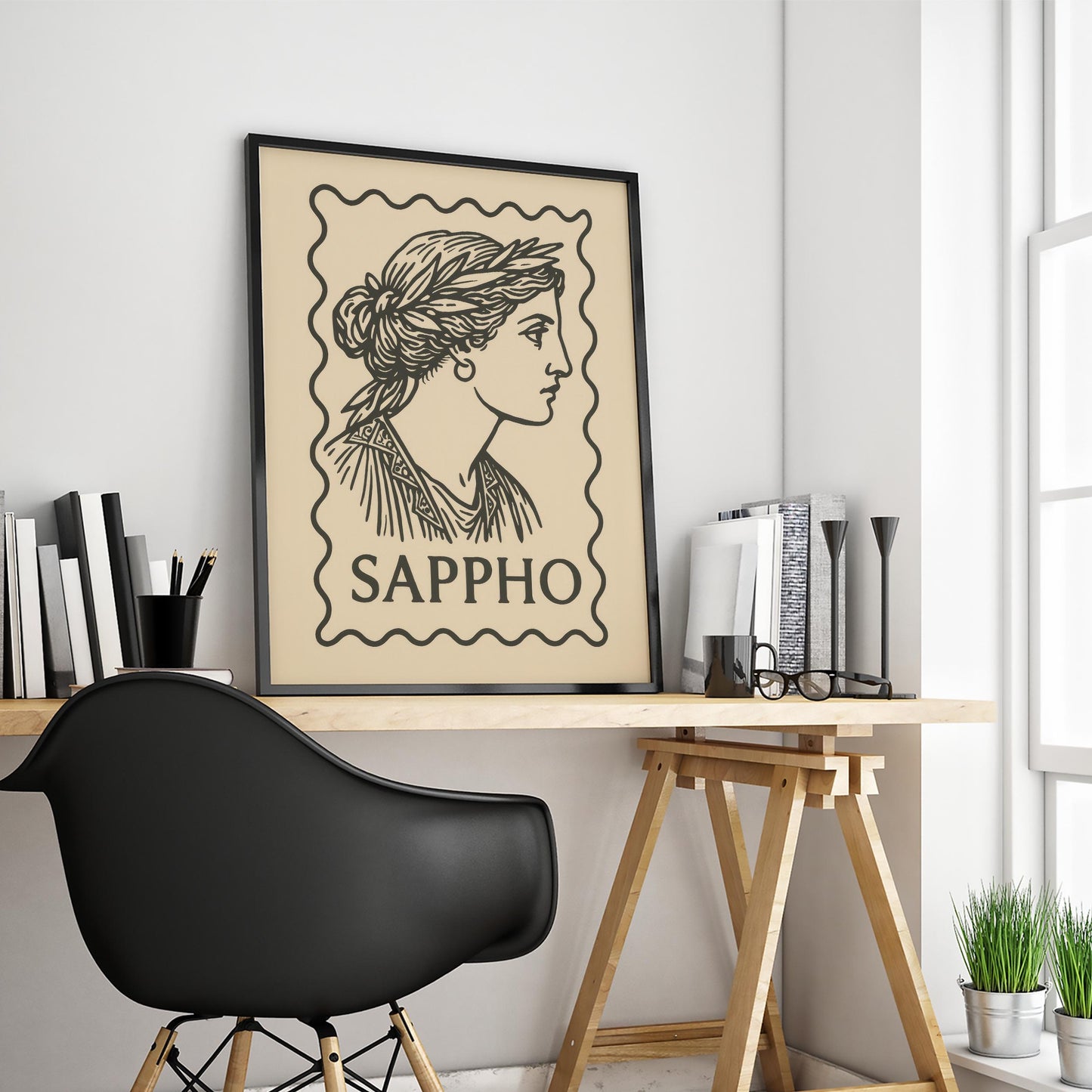 Sappho Line Art Print – Queer Feminist Retro Modern Poster for Home Decor