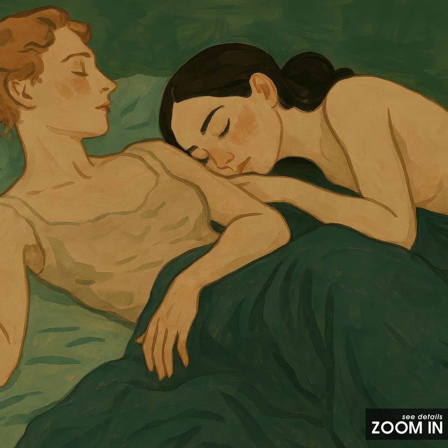 Sapphic Romance Art – Soft Lesbian Couple Print | Intimate Lovers Artwork