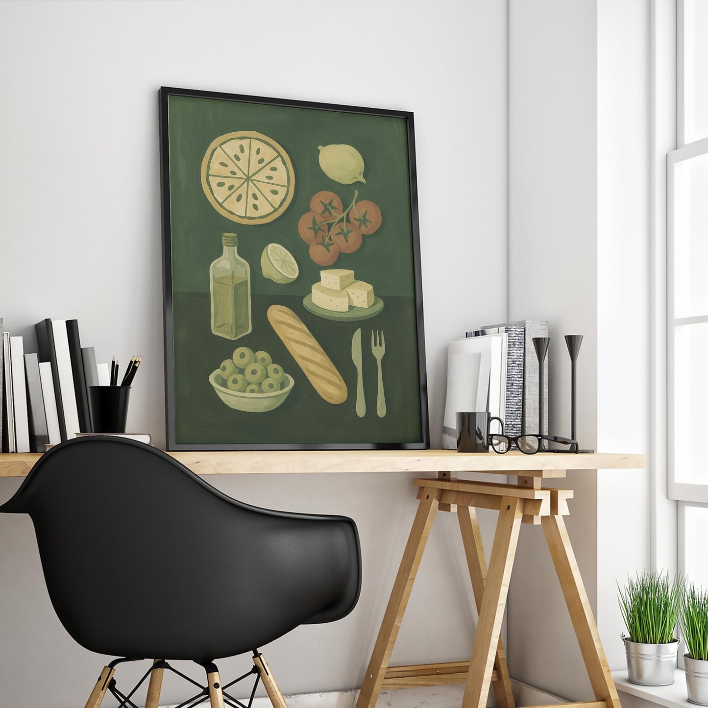 Mediterranean Kitchen Art – Rustic Olive Lemon Print | Farmhouse Dining Decor Poster