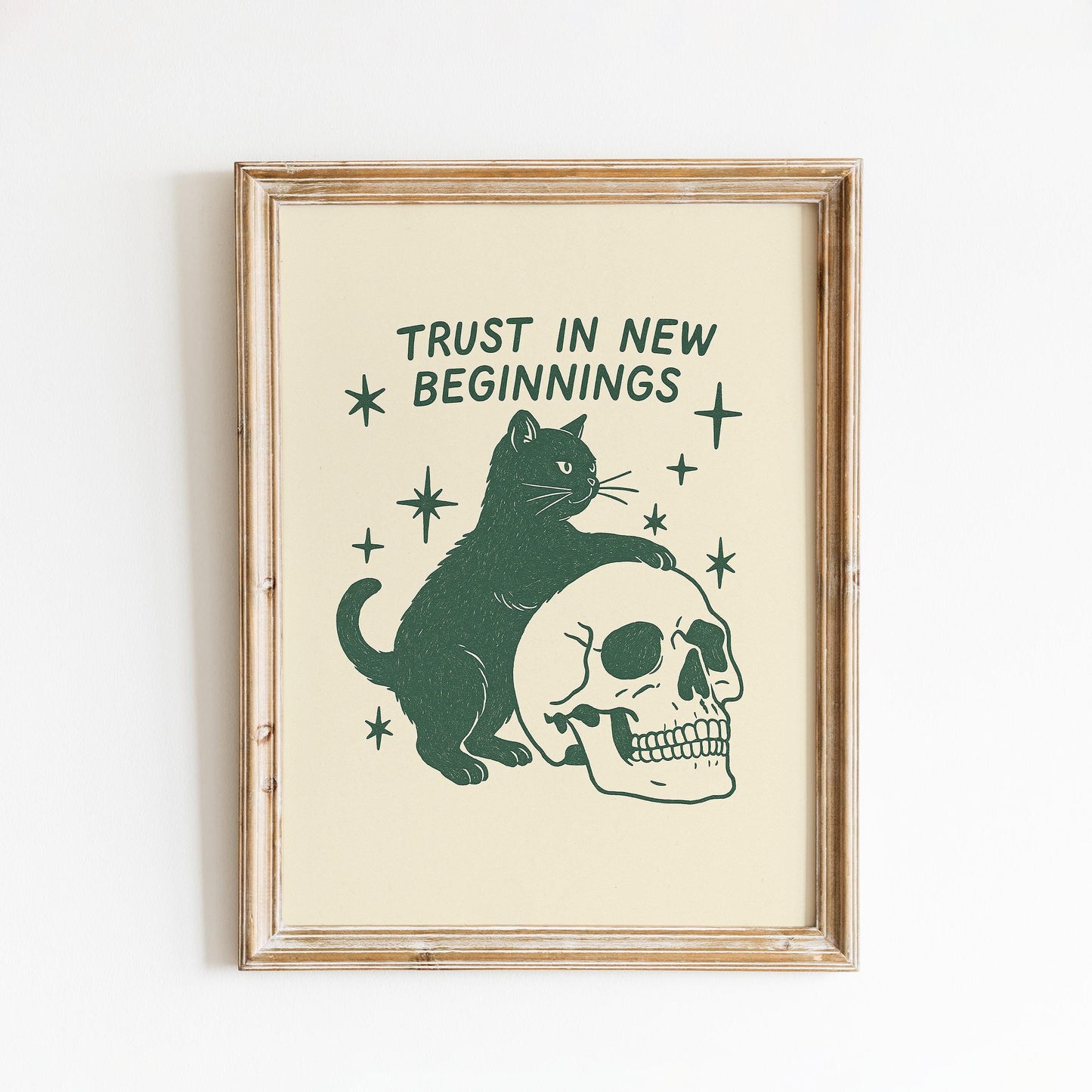 Trust in New Beginnings – Gothic Minimal Cat Poster, Witchy Spiritual Wall Art