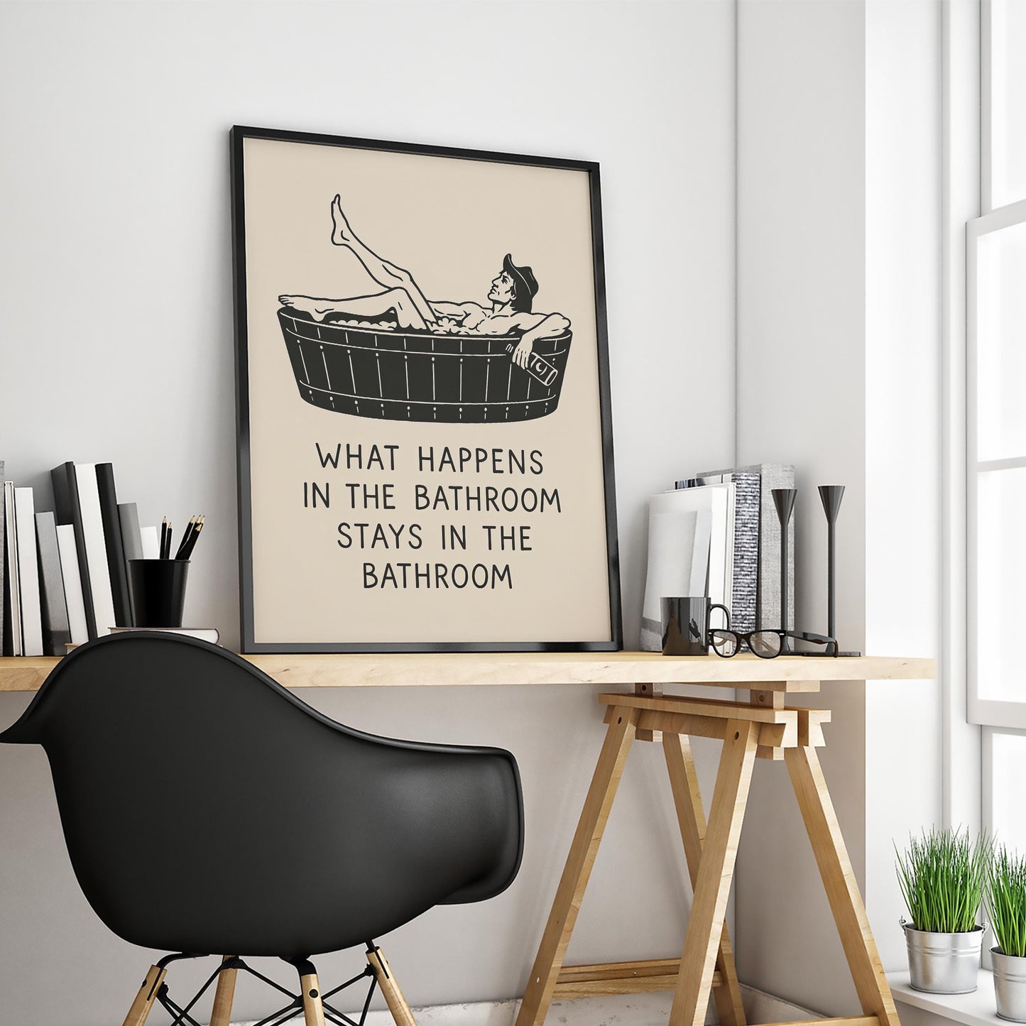 Funny Cowboy Bathroom Poster – What Happens in the Bathroom Stays There