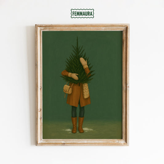 Winter Tree Poster – Cozy Christmas Wall Art With Mysterious Winter Figure