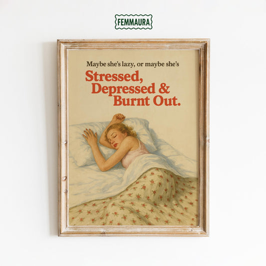 Mental Health Poster – Vintage Style Burnout Wall Art | Emotional Girl Decor