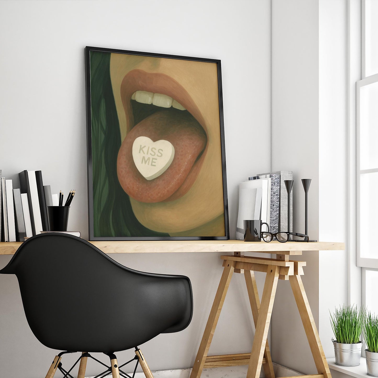 Kiss Me Poster – Bold Pop Art Print | Romantic Wall Art, Stylish Retro Decor