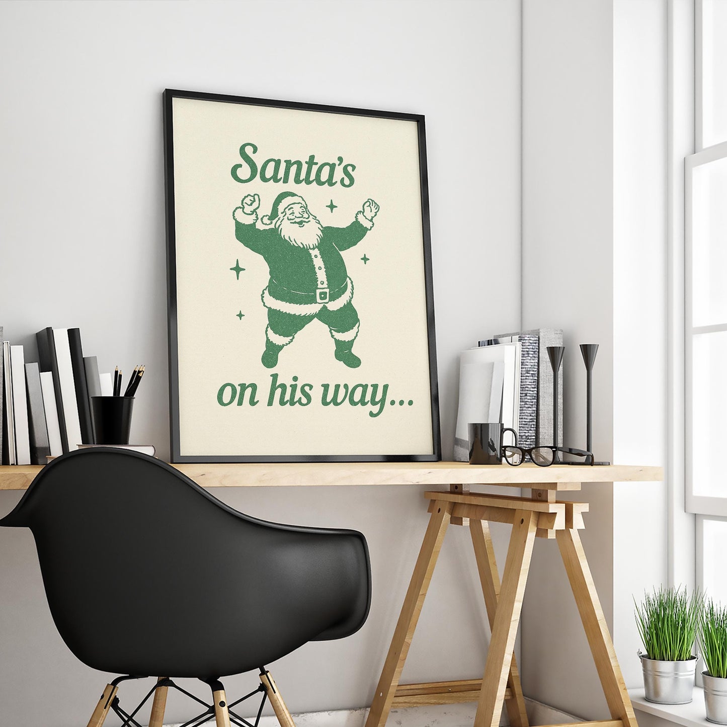 Santa’s On His Way Poster – Retro Christmas Wall Art