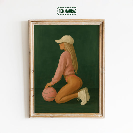 Feminine Basketball Art – Modern Sport Wall Decor | Athletic Girl Print