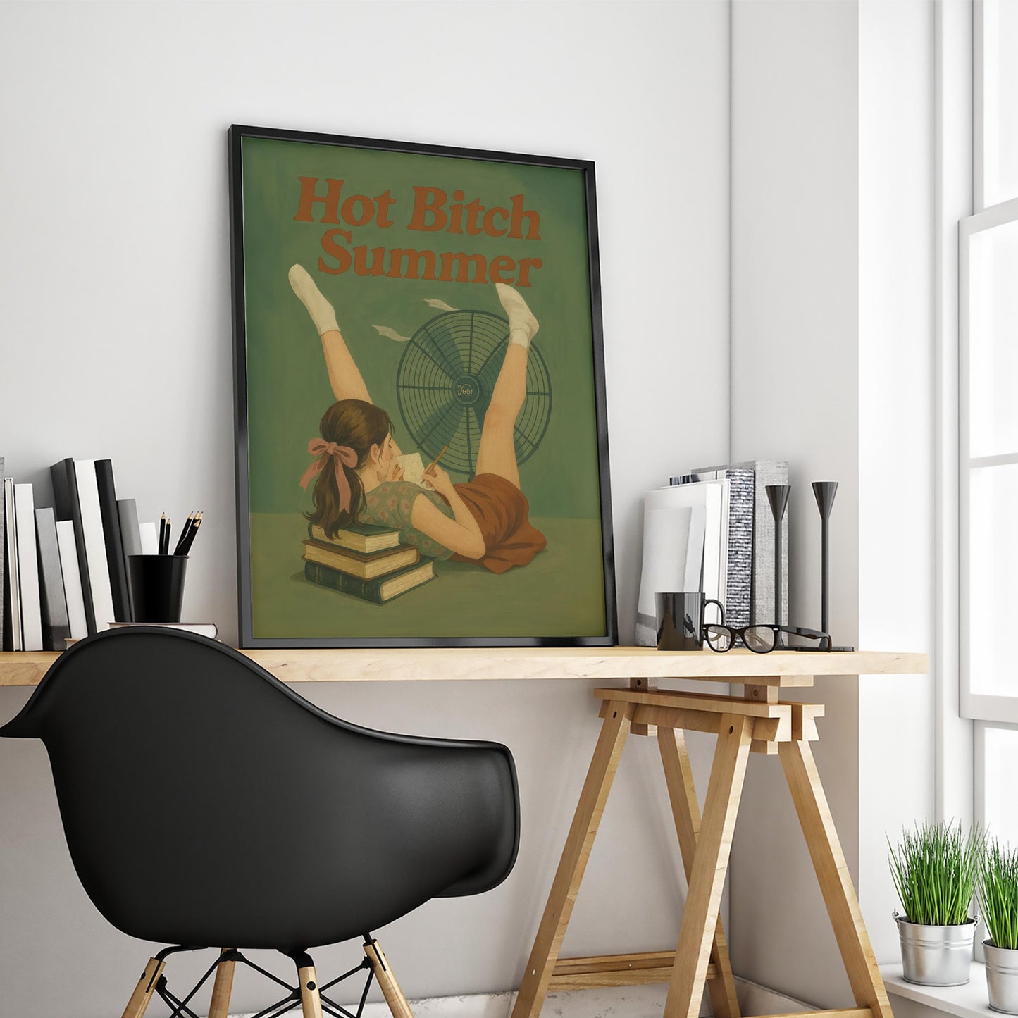 Vintage Reading Poster – Feminist Wall Art | Retro Girl Poster, Summer Reading Print