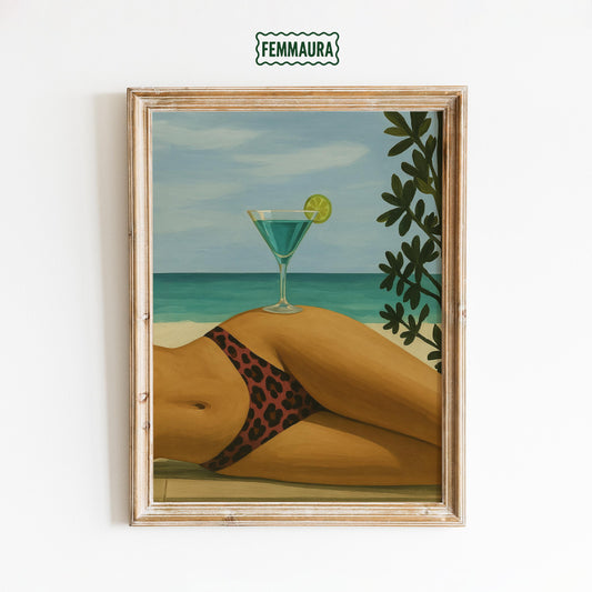 Seaside Cocktail Poster – Retro Summer Print | Chic Beach Wall Art