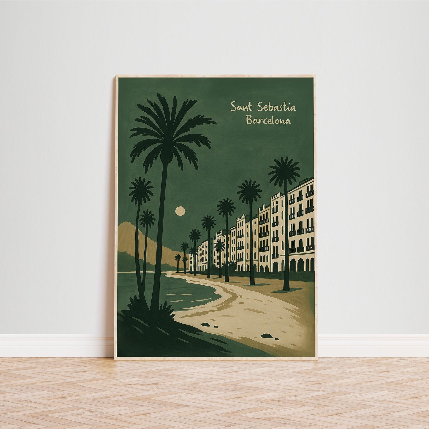 Barcelona Poster – Vintage Sant Sebastià Print | Mediterranean Coastal Wall Art