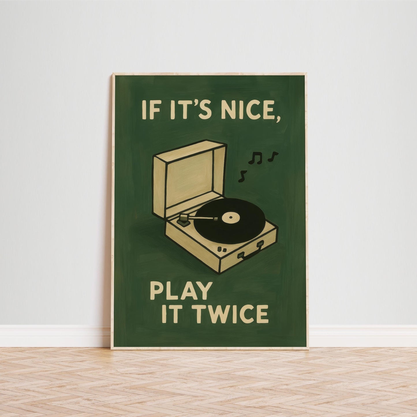Retro Record Player Poster – Vinyl Wall Art With Bold Typography & Nostalgic Music Quote