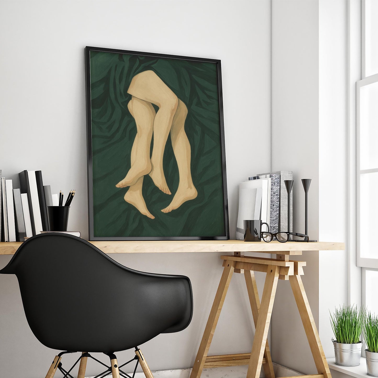 Lesbian Couple Art – Intimate Feminine Print with Intertwined Legs Painting