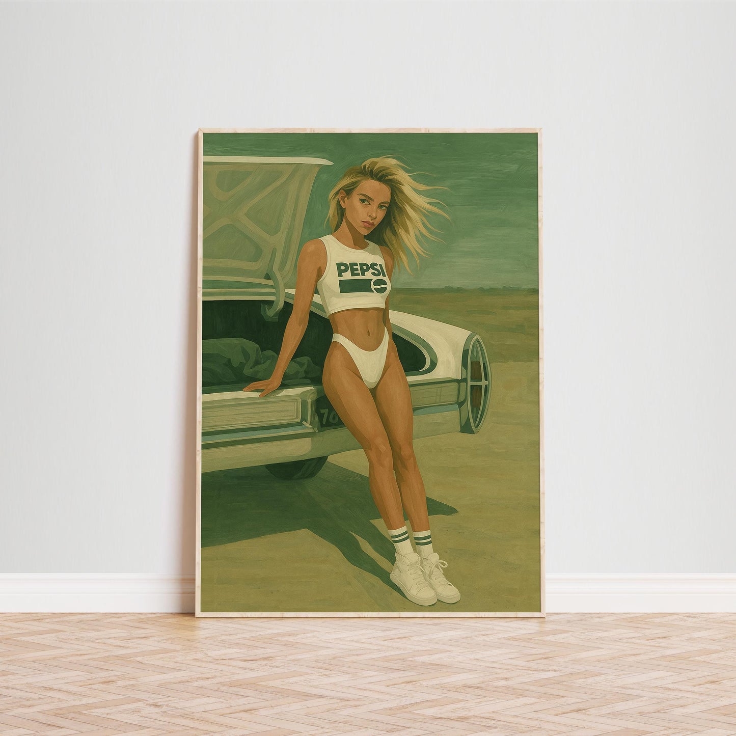 Retro Pepsi Poster – Vintage Wall Art | 70s Retro Print & Desert Car Artwork