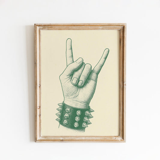 Rock Hand Poster – Vintage Line Art Print, Minimal Music Wall Decor