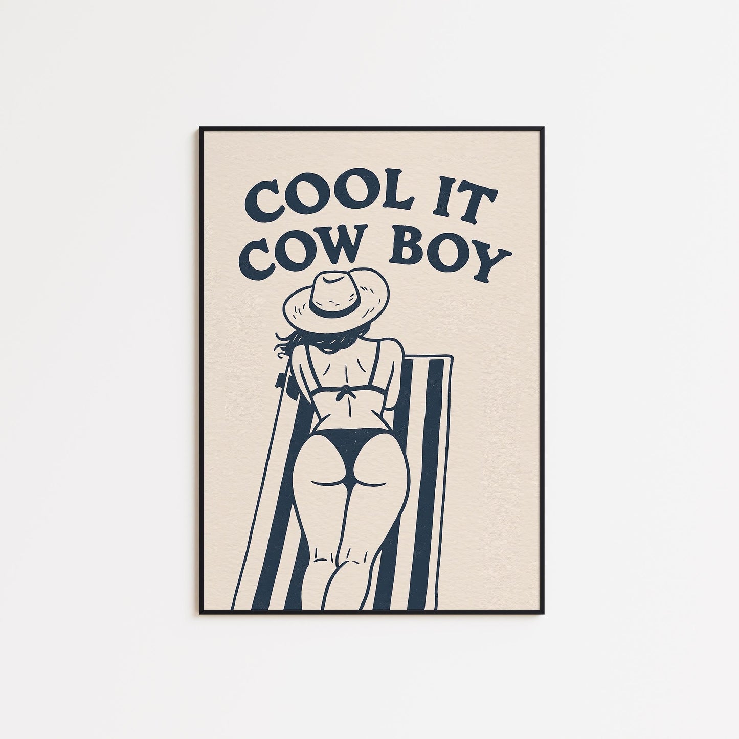 Cool It Cowboy Poster – Retro Cowgirl Bikini Print for Summer Wall Decor