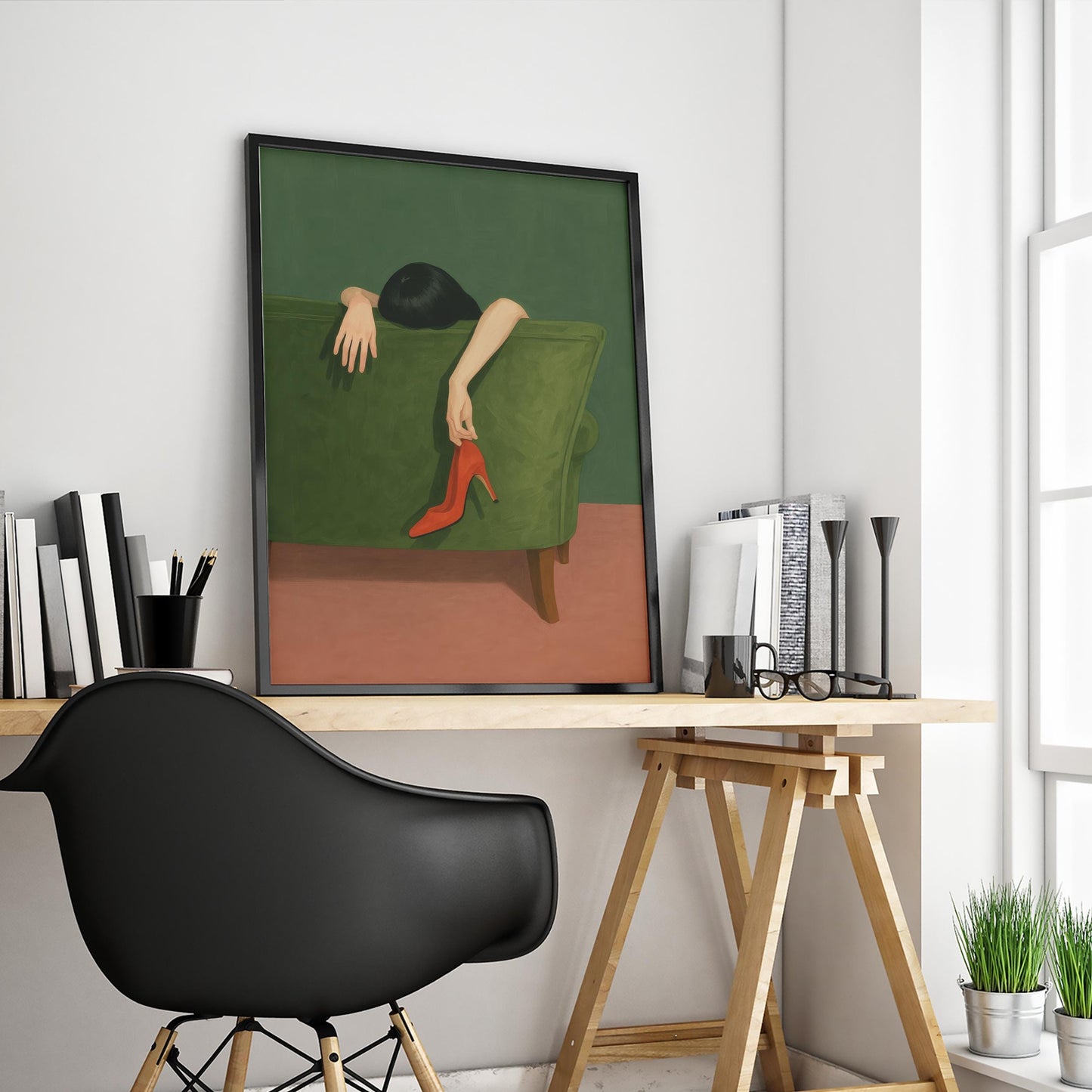 Minimal Femme Fatale Art – Red Heel Artwork | Stylish Boudoir Wall Decor Print