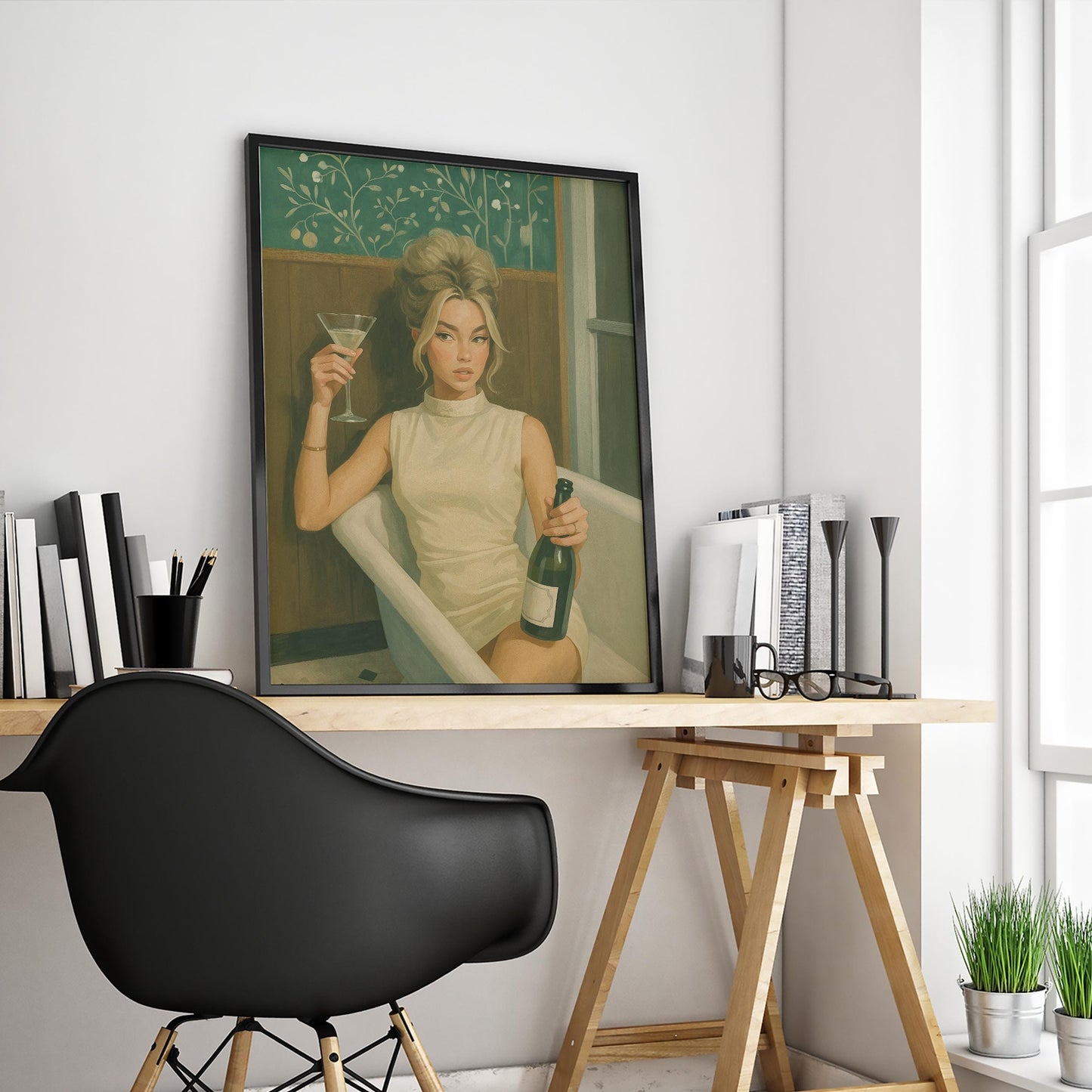 Feminine Art Print – Retro Glam Poster Featuring Elegant Woman Portrait