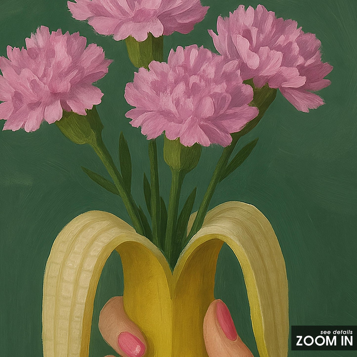 Banana Bouquet Art Print – Surreal Floral Pop Decor with Pink Flowers