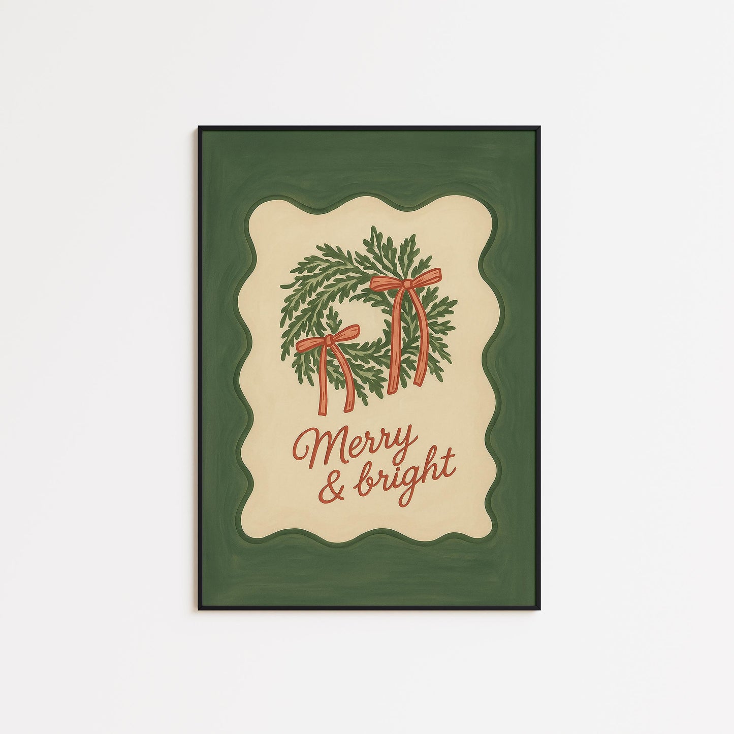 Christmas Wall Art – Merry & Bright Retro Green Holiday Poster