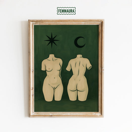 Feminine Wall Art – Symbolic Celestial Feminine Print | Green Wall Decor