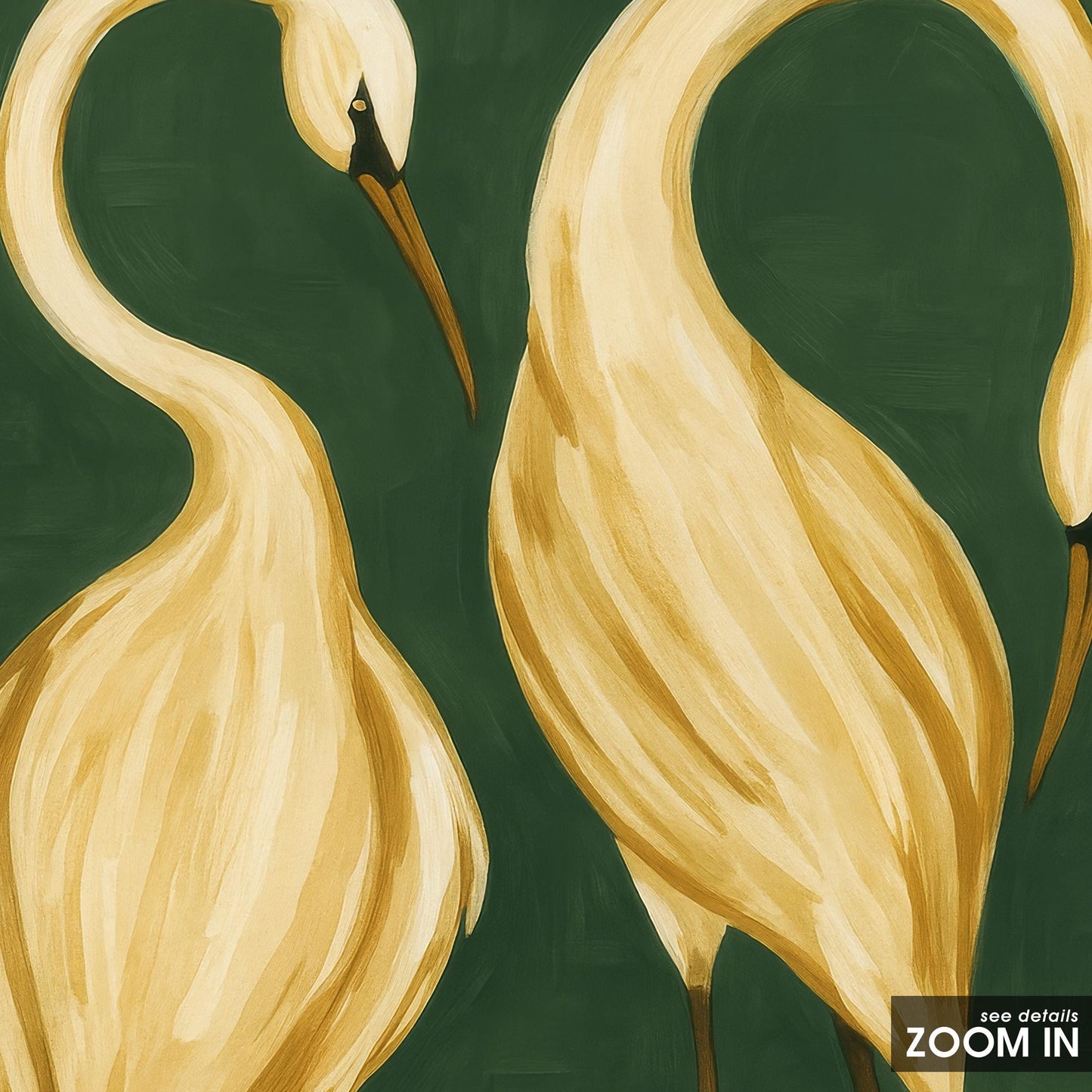 Golden Cranes Wall Art – Elegant Green Floral Print With Minimalist Bird Decor