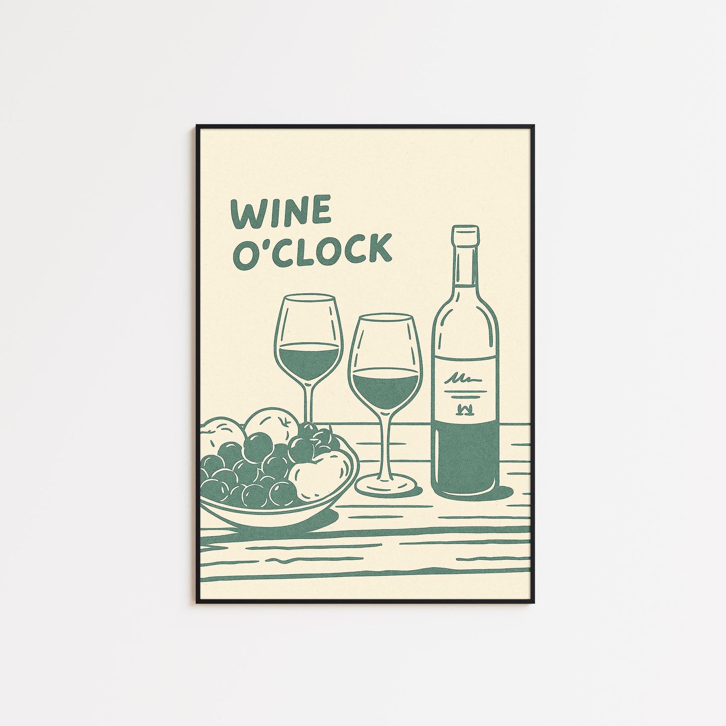 Wine O’Clock Poster – Minimal Wine Art Print, Cozy Kitchen Wall Decor