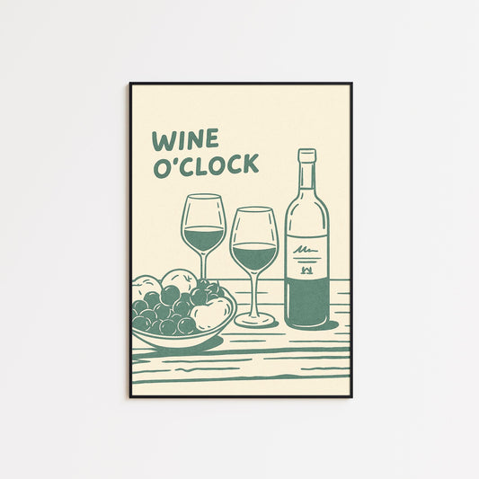 Wine O’Clock Poster – Minimal Wine Art Print, Cozy Kitchen Wall Decor