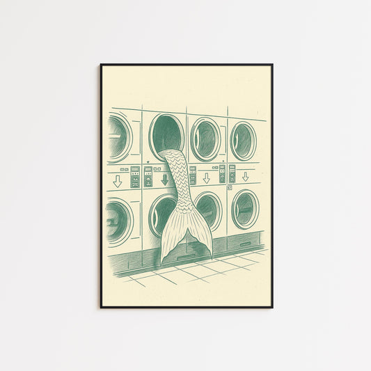 Mermaid Laundry Poster – Surreal Minimal Line Art Print, Femmaura Bold Series