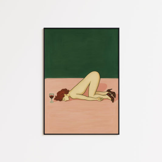 Sad Girl Poster – Pink Green Artwork | Emotional Wall Art With Stylized Figure