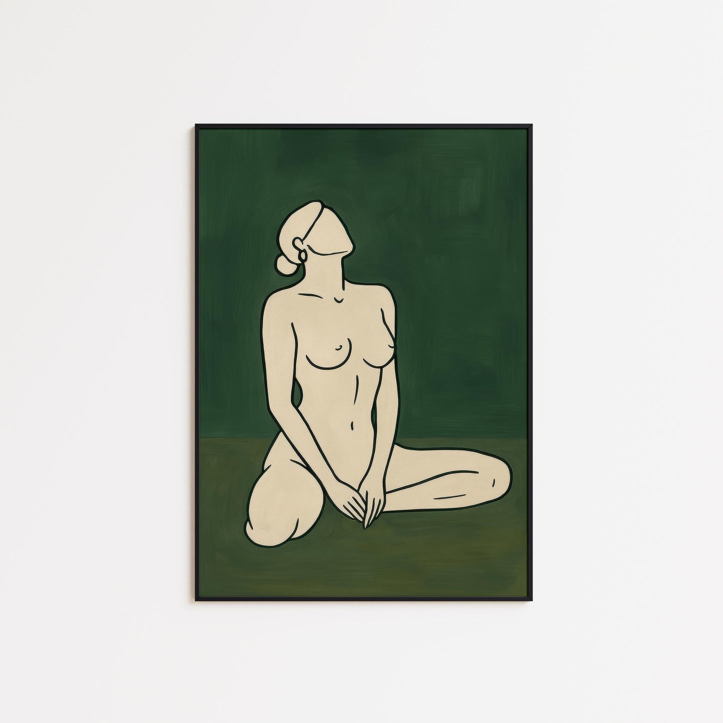 Minimalist Nude Line Art Feminine Silhouette Print – Green Wall Art Poster