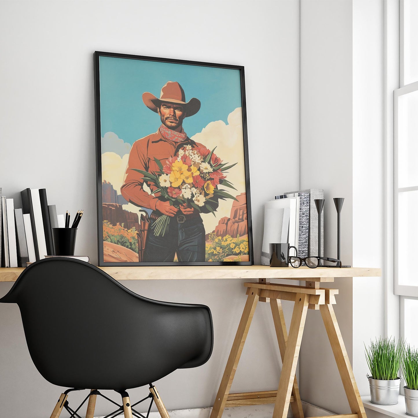 Soft Cowboy with Flowers – Western Feminine Masculinity Art