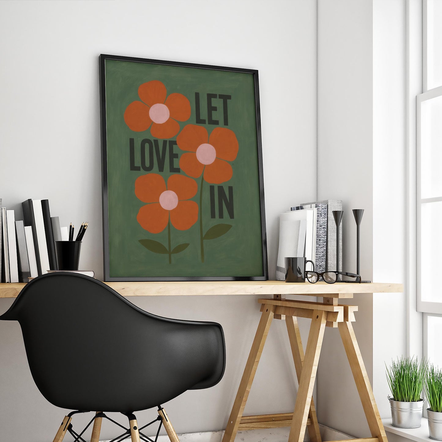 Retro Floral Poster – Let Love In Print | Bold Motivational Wall Art