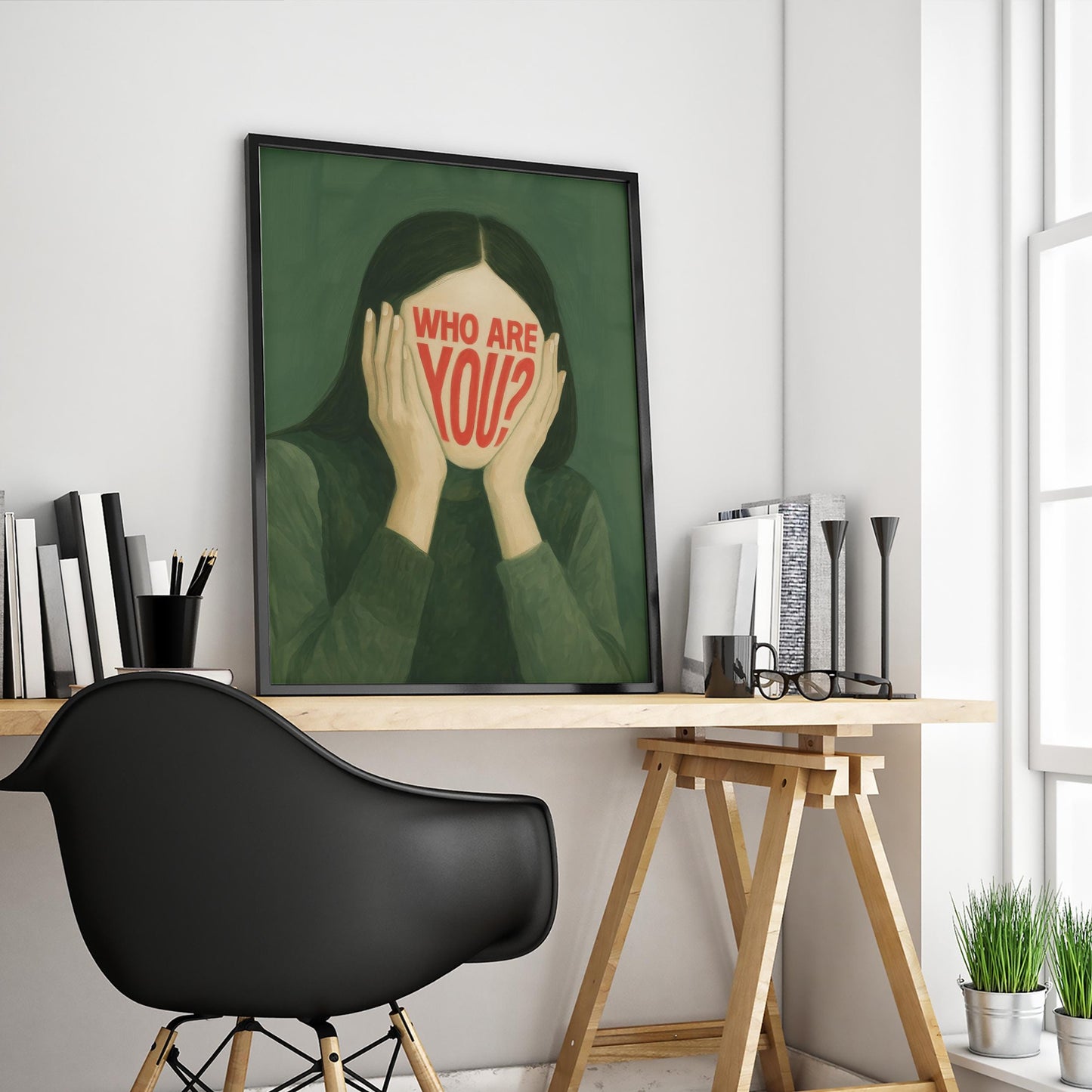 Conceptual Surreal Wall Art – Typography Portrait Print With Bold Red Green Contrast