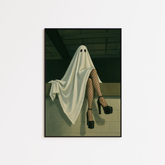 Gothic Wall Art – Surreal Ghost Print With Fishnet Stockings & Black Heels