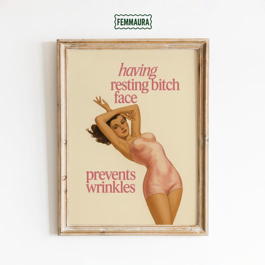 Resting Bitch Face Poster – Vintage Quote Art | Soft Retro Decor | Feminist Wall Art Print