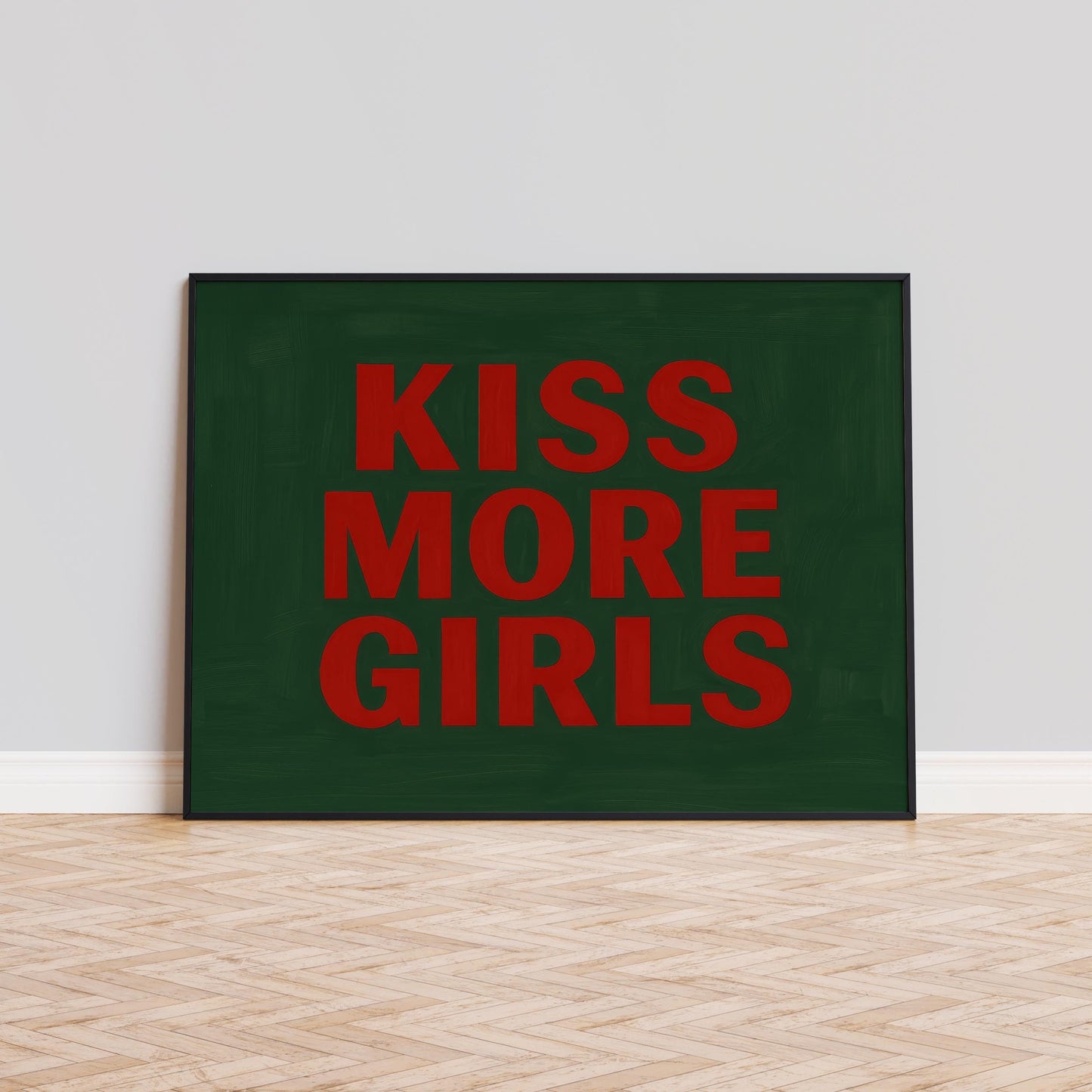 Queer Pride Poster Featuring Kiss More Girls Bold Typography for Lesbian Wall Decor