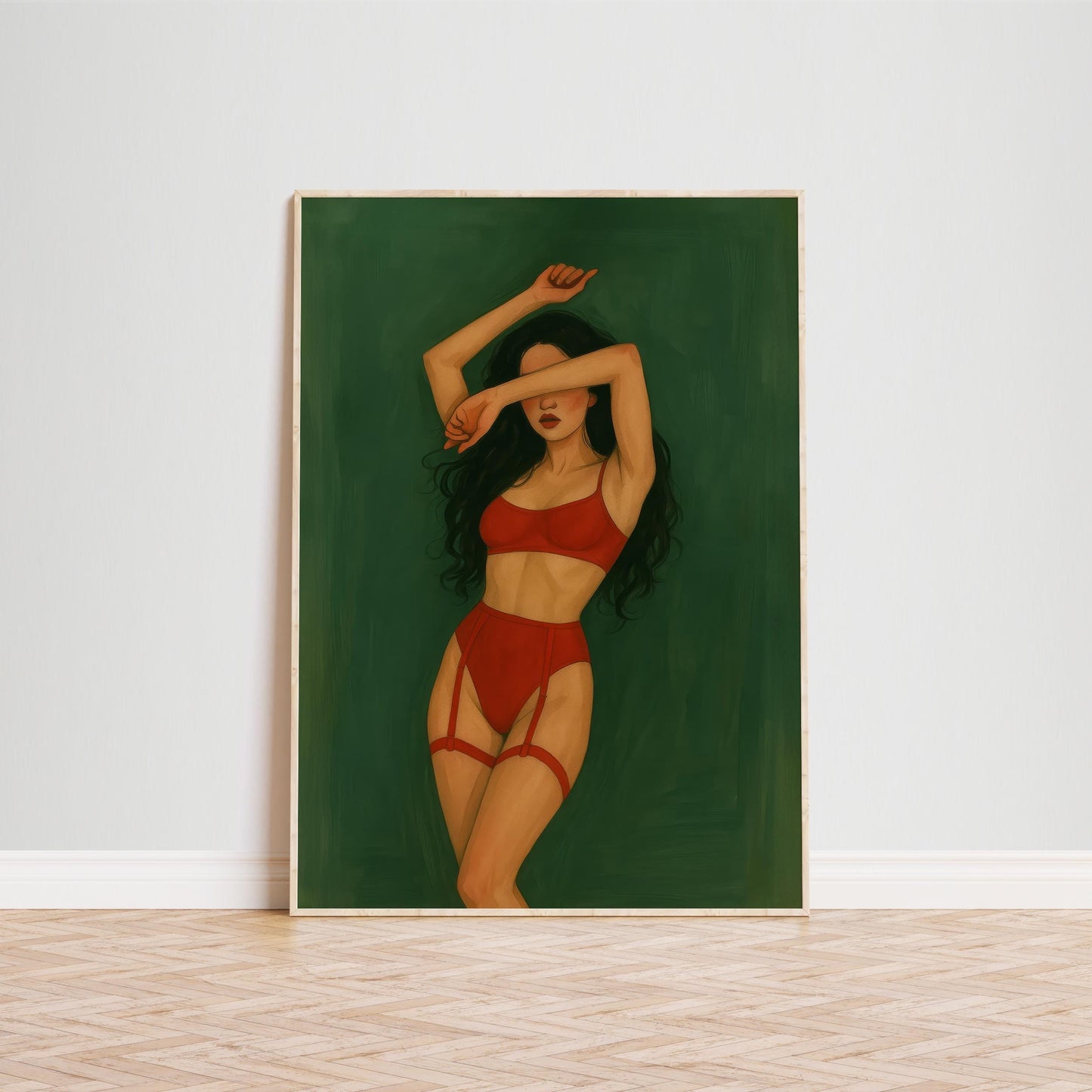 Red Lingerie Wall Art – Minimal Boudoir Print With Feminine Strength