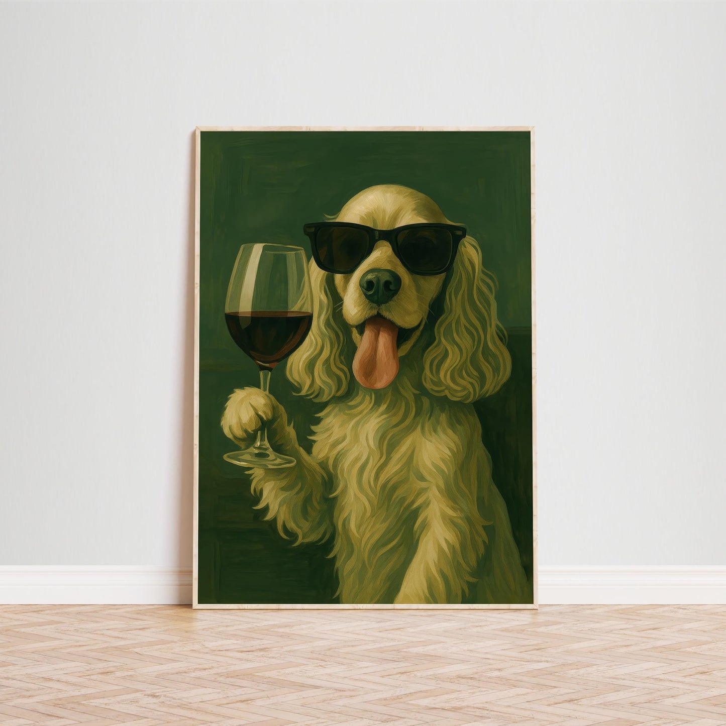 Funny Dog Wall Art – Playful Dog Poster With Wine Glass | Cozy Home Decor