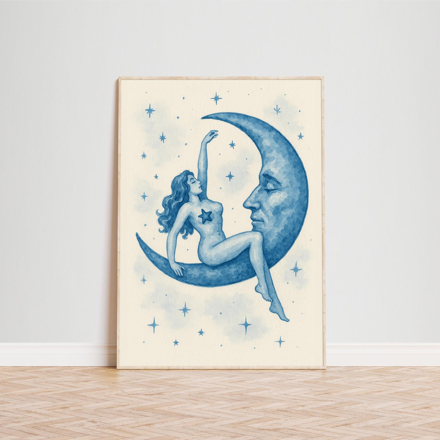 Moon Goddess Poster – Celestial Wall Print | Mystical Feminine Nude Art