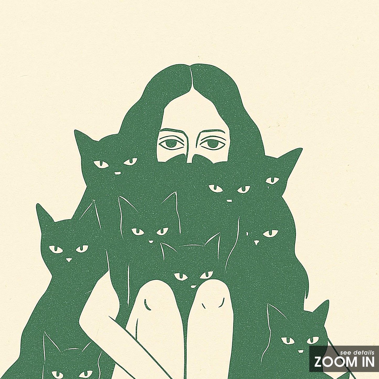 Woman with Cats Poster – Minimal Surreal Line Art Print, Femmaura Bold Series