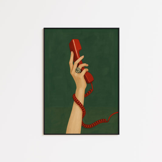 Red Telephone Poster – Retro Phone Art With Feminine Wall Decor & Nostalgic Vibe