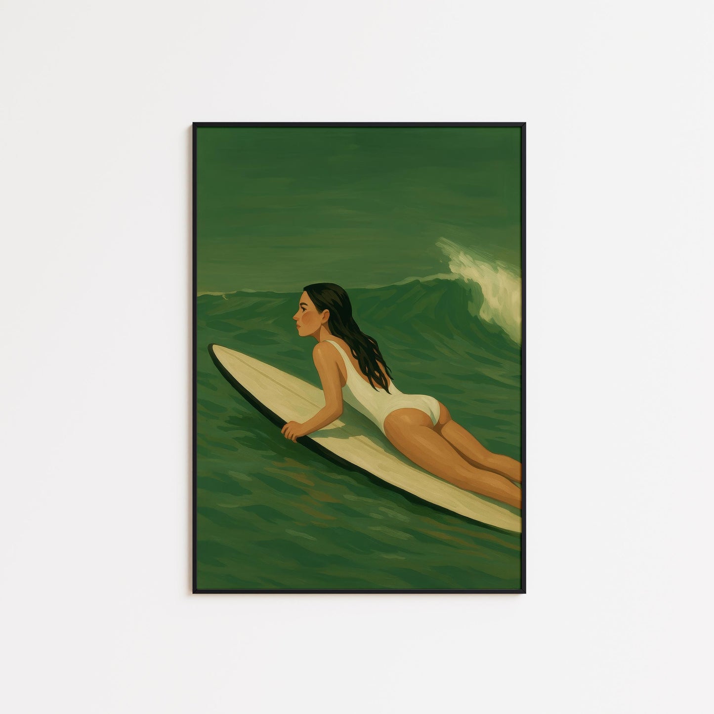 Feminine Surf Art – Serene Ocean Wall Decor With Calm Wave Poster & Green Surf Waves