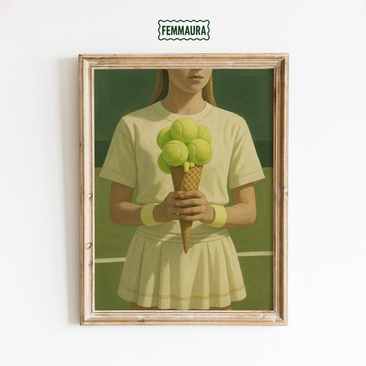 Tennis Ice Cream Poster – Surreal Sports Wall Art With Muted Green Retro Flair